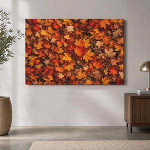 Autumn Leaves Canvas Print, Fall Foliage Wall Art, Rustic Orange Maple Leaf Decor, Cozy Botanical Nature Print, Warm Earth Tone Artwork