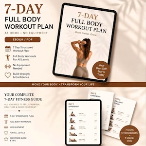 7-Day At-Home Workout Plan | Digital Fitness Guide | Home Workout PDF | Beginner Friendly Exercise Plan | Glutes, Legs, Arms & Abs
