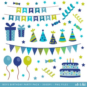 Happy Birthday Clip art, Boys Birthday clipart, Birthday Cake Graphic, Boy, Invitation, Bday - Commercial & Personal - Instant Download