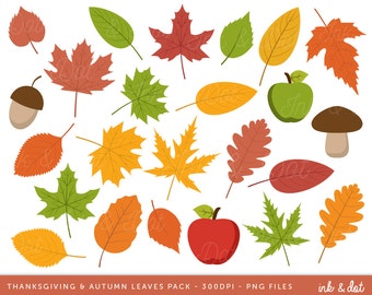 Autumn Fall Clip art, Thanksgiving Clipart, Acorns, Leaves, Leaf, Orange, Red, Apples, Acorns - Commercial & Personal - Instant Download