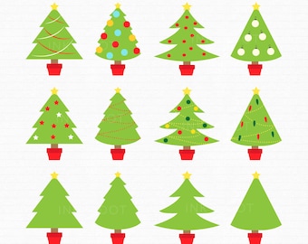 Christmas Tree Clip art, Xmas Tree Digital clipart, Festive Christmas Tree, Xmas, tree, Christmas, Yule, Holidays, Pine - Instant Download