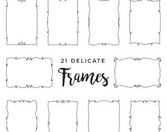 21 Delicate Frames Labels - Labels Frames Tags Wedding Invitation Retro Cute Tags, Label, Stickers, Shapes Borders - Instant Download!