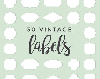 30 Vintage Labels - White Labels Frames Tags Wedding Invitation Retro Cute Tags, Label, Stickers, Shapes - Instant Download!