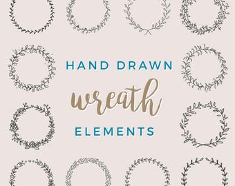 12 Hand drawn Wreaths - Wreath Clip Art, wreath clipart, Floral, Botanical, Leaves, Frames, Wreathes, Borders, Leaf - Instant Download!