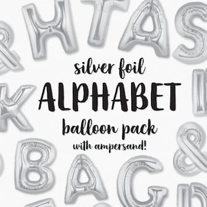 Silber Folienballon Buchstaben Clip Art - Silberne Buchstaben - Ballon Neujahr 1.2.3.4. Party Feier Geburtstag - Instant Download
