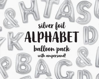 Silver Foil Balloon Letters Clip Art - Silver Letters - Balloon New Years 1st 2nd 3rd 4th Party Celebration Birthday - Instant Download