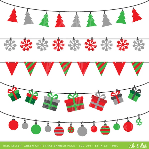 Christmas Banner Clip art, bunting clipart, Holidays, Festive Banner, Xmas - Commercial & Personal - Instant Download
