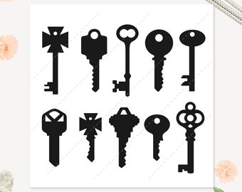 Key Silhouette Clip Art, 21st, wedding, Key Elements, Lock, Assorted Keys, Key, Silhouettes, 21st, lock - Instant Download