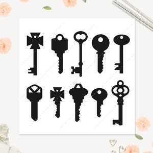 Key Silhouette Clip Art, 21st, wedding, Key Elements, Lock, Assorted Keys, Key, Silhouettes, 21st, lock Instant Download image 1