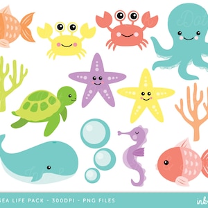 Ocean Clip Art, Nautical Clipart, Sea Life Clipart, Whale Clipart, Ocean Party, Summer Clipart, Sea, Turtle, Beach Clipart Instant Download image 2