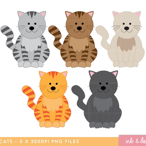 Cats Clip art, Cute Cat Digital clipart, Kitty, Kitten, Tabby, Puss, Meow, Feline Graphics - Commercial & Personal - Instant Download