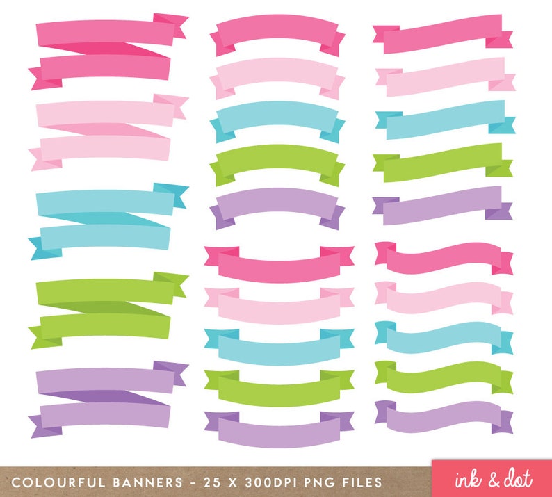 Banners Clip Art Set Ribbons Wedding Flags Clipart - Etsy