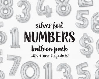 Silver Foil Balloon Numbers Clip Art - Silver Numbers - Balloon Party New Years 1st 2nd 3rd Invite Celebration Birthday - Instant Download