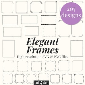 207 Elegant Square Frame Borders SVG + PNG | Wedding Invitation Frames | Vintage Calligraphy Clipart | Digital Scrapbook | Commercial Use