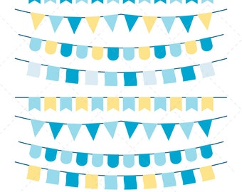 Blue Lemonade Bunting Clip Art, Digital Flag clipart, Scrapbook Supplies, Baby Shower, Blue, Boy - Commercial & Personal - Instant Download