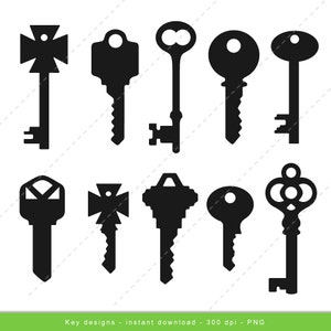 Key Silhouette Clip Art, 21st, wedding, Key Elements, Lock, Assorted Keys, Key, Silhouettes, 21st, lock Instant Download image 2
