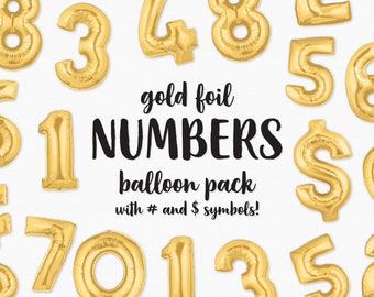 Gold Foil Balloon Numbers Clip Art - Gold Numbers - Invitation 1st 2nd 3rd Balloon Party Celebration Birthday Graphics - Instant Download