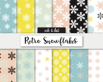 Retro Snowflakes Patterned Digital Paper - Holidays, Christmas, Snow, Yule Scrapbooking Papers, 12x12 paper patterns - Instant Download