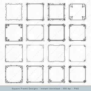 Imágenes prediseñadas de borde cuadrado, scrapbooking, vintage, caligráfico, boda, marcos, imágenes prediseñadas de invitación: comerciales y personales: descarga instantánea