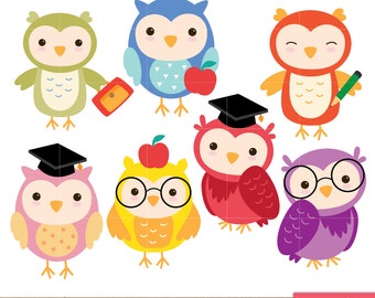 Owl Clip art, School Digital Owl clipart, Scrapbook Supplies, cute, sweet, education, apple - Commercial & Personal - Instant Download