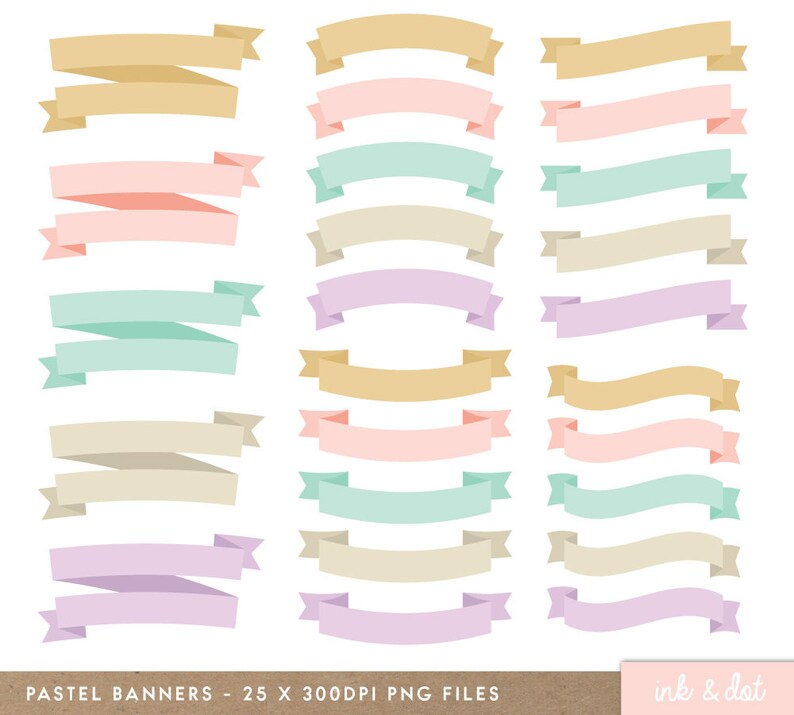 Pastel Banners Clip Art Set Ribbons Wedding Flags Clipart Etsy