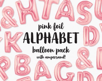 Pink Foil Balloon Letters Clip Art - Pink Letters - Balloon Party Invite 1sr 2nd 3rd 4th Celebration Birthday Graphics - Instant Download