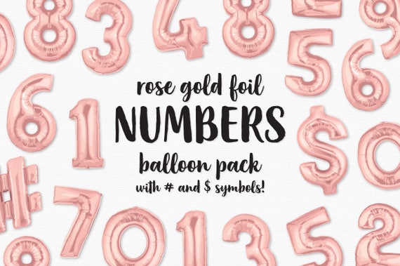 Rose Gold Foil Balloon Numbers Clip Art Rose Gold Balloon Etsy