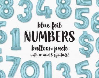 Blue Foil Balloon Numbers Clip Art - Blue Numbers - Balloon Party Invite 1st 2nd 3rd 4th Celebration Birthday Graphics - Instant Download