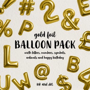 Goldfolienballon Clip Art – Buchstaben, Zahlen, Symbole, Ordnungszahlen & „Happy Birthday“ – Transparente PNG - Sofortdownload