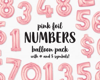 Pink Foil Balloon Numbers Clip Art - Pink Numbers - Balloon Party Invite 1st 2nd 3rd 4th Celebration Birthday Graphics - Instant Download