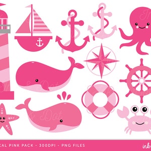Clip Art Náutico, Clipart de Oceano, Clipart de Baleia, Clip Art de Festa de Aniversário de Praia de Oceano Náutico - Comercial e Pessoal - Download Instantâneo