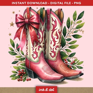 Festive Christmas Cowboy Boots Clipart: PNG File for Sublimation & Crafts (Digital Download)