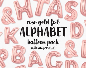 Rose Gold Foil Balloon Letters Clip Art - Rose Gold - Balloon Party Invite 1st 2nd 3rd 4th Celebration Birthday Graphics - Instant Download