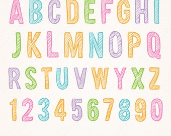 Hand Drawn Alphabet + Numbers Clip Art, Digital clipart, Letters, Alphabet, Numbers, Colorful Letters, Cute - Instant Download