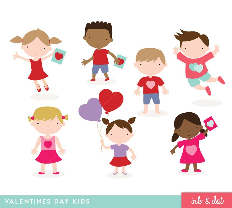 hearts Valentines Day Children Clip art Commercial /& Personal Cute kids graphics children people Instant Download kids love