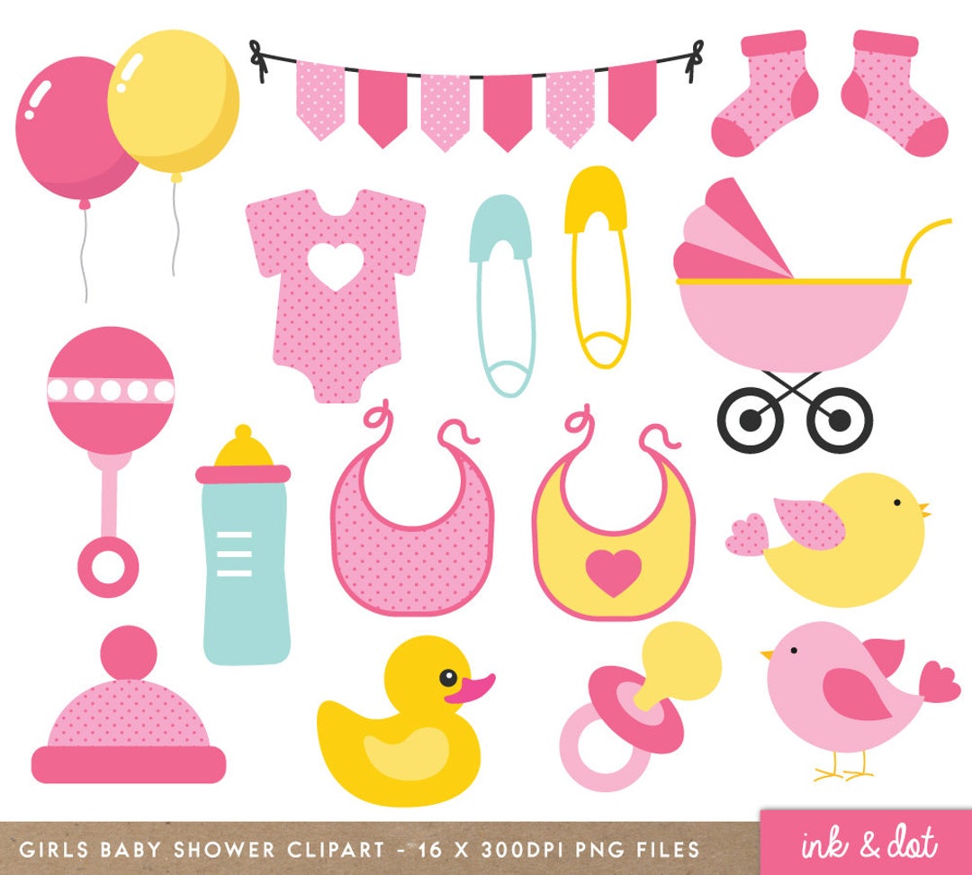 Girls Baby Shower Clip Art Baby Shower Clipart Pink Baby Etsy
