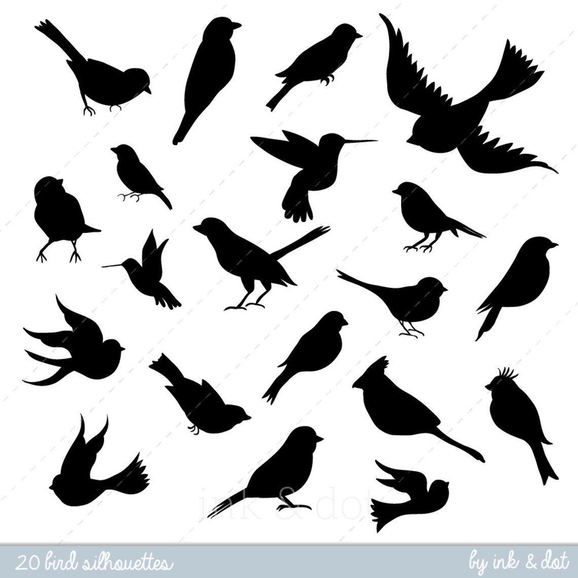 Bird Clip Art, Bird Silhouette Digital Clipart, Scrapbooking, Baby ...