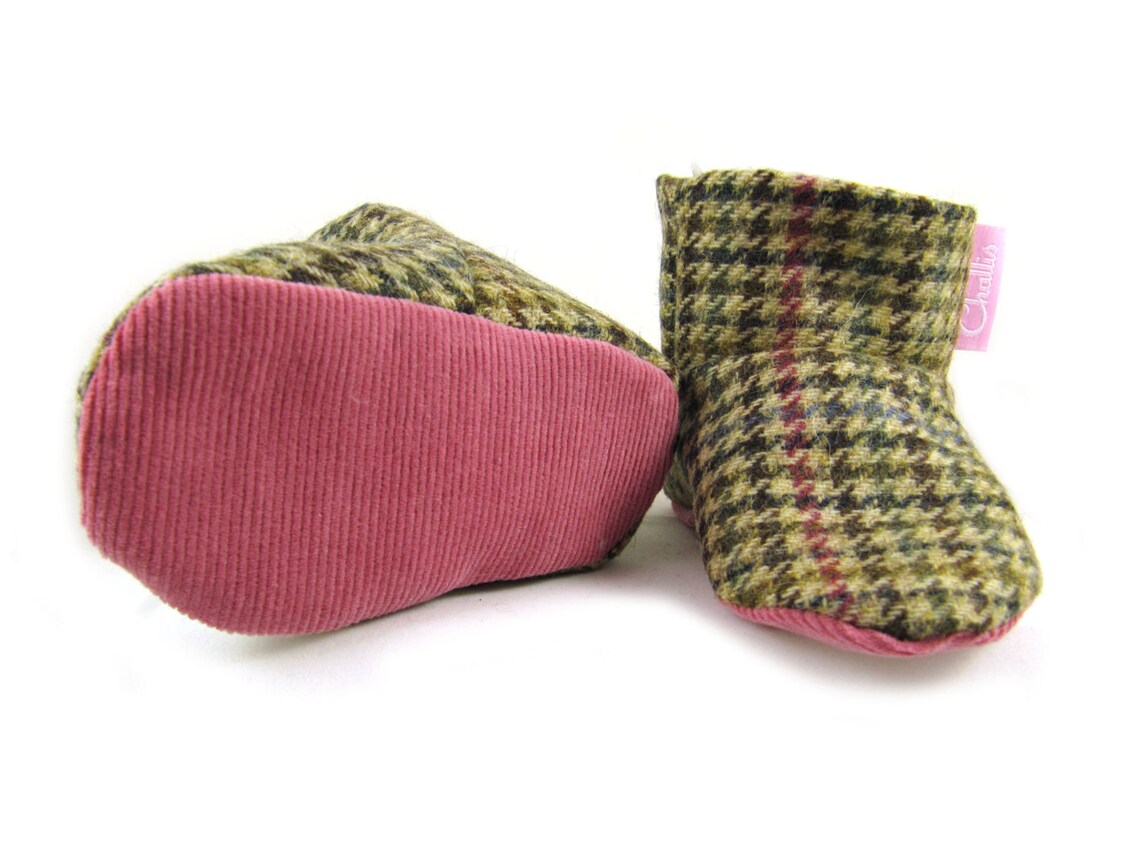 Warm fleece lined baby booties fleece lined tweed pink Etsy