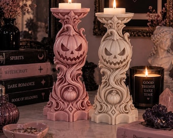 Portacandele a forma di zucca gotica, candeliere a forma di zucca di Halloween, decorazione di Halloween stampata in 3D, decorazione gotica per la casa, regalo spettrale, 15 cm