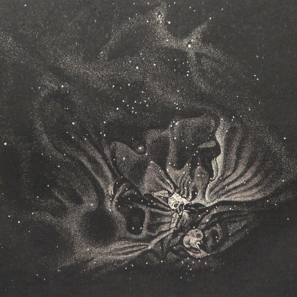 1890 Antique print of ORION NEBULA. Interstellar Clouds. The Great Nebula. Astronomy print. Stars. 127 years old celestial engraving