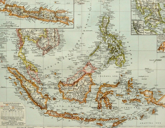 1895 Antique Map Of Indonesia Vietnam Philippines Malaysia Etsy