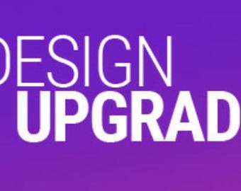May include: A graphic design featuring the text "DESIGN UPGRADE" in bold, white, sans-serif capital letters. The background is a smooth, vibrant gradient that transitions from a deep purple at the top to a lighter violet shade at the bottom.
