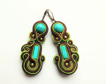 Soutache Earrings, Turquoise Howlite, Boho Dangle Earrings, soutache jewelry, expressive and light