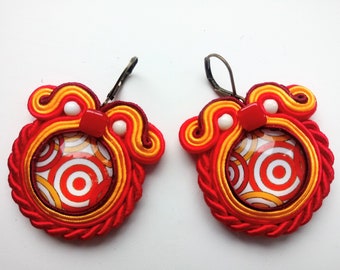 Earrings-Soutache earrings-boho jewelry-hand embroidered earrings-soutache from Poland - Red Circle