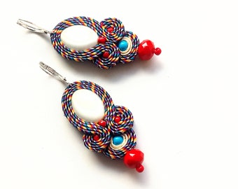 Gift Ideas - Earrings-soutache earrings-boho-ethnic-handmade embroidered-gift for woman-colorful earrings Blue Dot