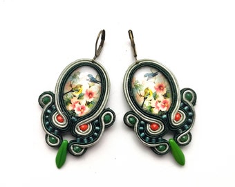 Soutache, earrings, soutache earrings, unique, hand embroidered, gift for woman Two Birds
