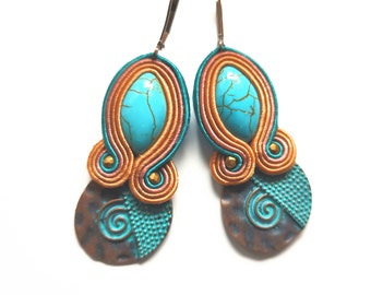 Soutache earrings, hand embroidered, gift for woman, earrings, soutache, gift for her, seacolors Wild&Free