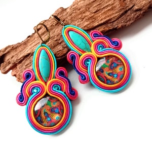 Earrings, soutache earrings, hand embroidered, colorful, gift for woman Paisley image 9