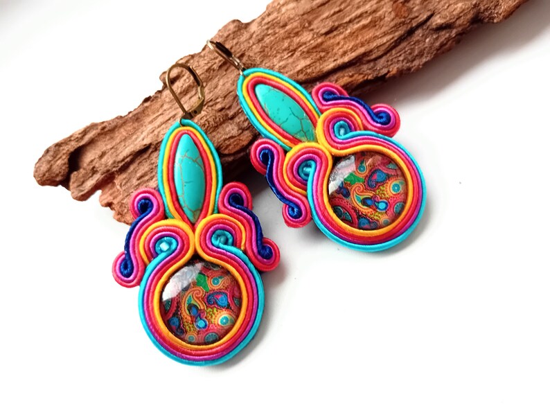 Earrings, soutache earrings, hand embroidered, colorful, gift for woman Paisley image 9