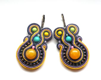 Earrings-soutache earrings-dangle-handmade-hand embroidered-OOAK Ceylon